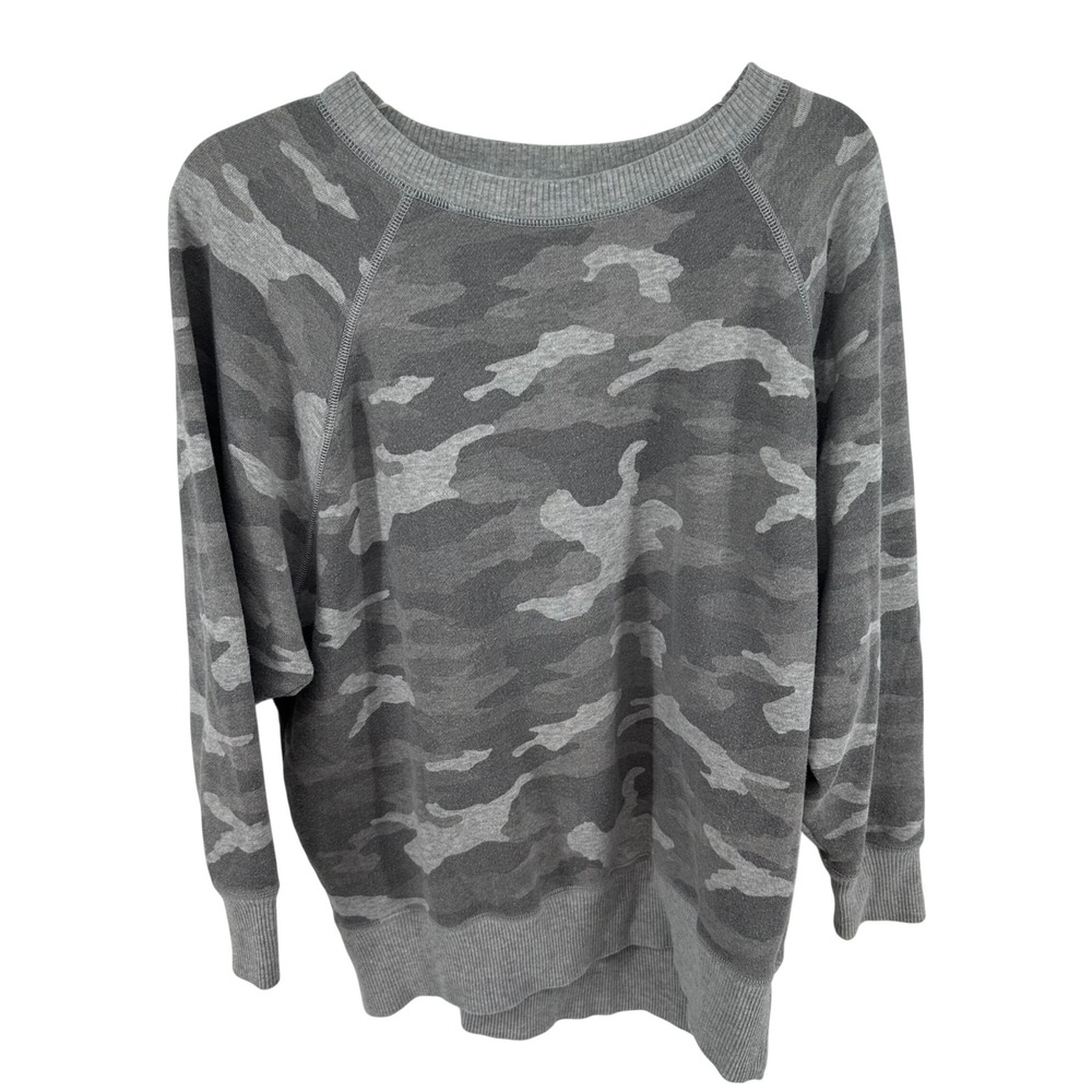 Aerie Womens Gray Camouflage Baggy Cozy Crew Neck Sweatshirt Small Grunge Casual